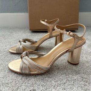 Reformation Metallic Gold Knotted Strap Block Heels